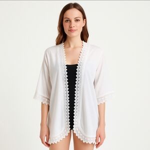 Anjou White Beach Travel Swim Vacation Lace Sheer cover up Size M